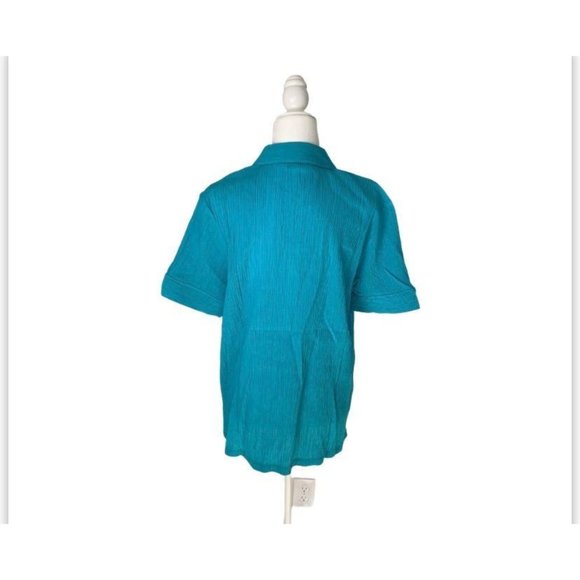 Orvis blue collared half button textured top - Picture 2 of 9